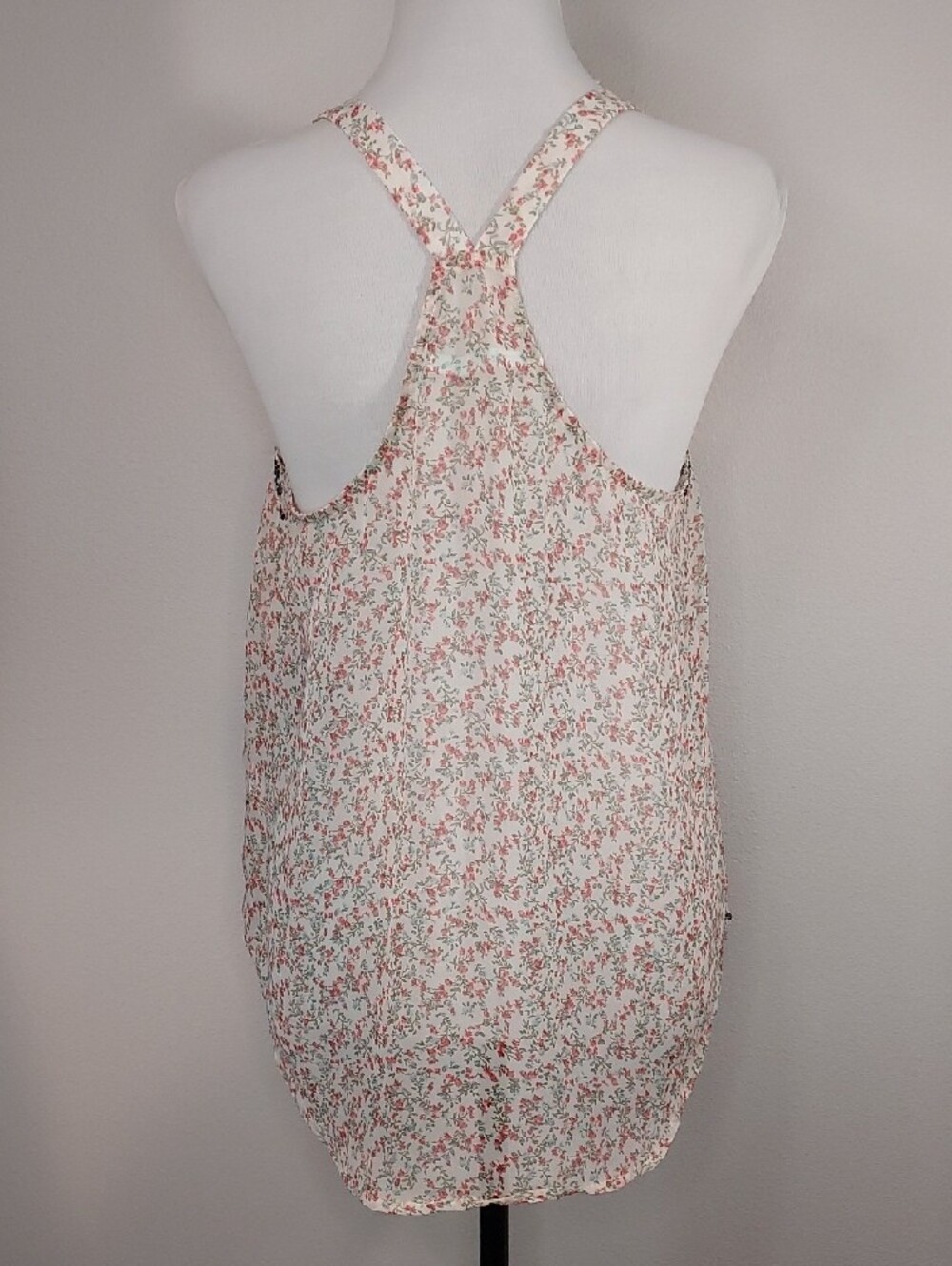 Maurices Off White Pink Green Floral Embroidered Semi Sheer Racerback Top Size M - Picture 3 of 8